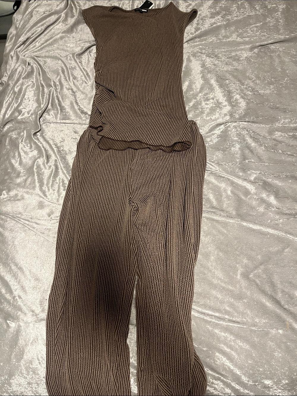 Fashion Nova Brown Ribbed Wide-Leg Knit Jumpsuit